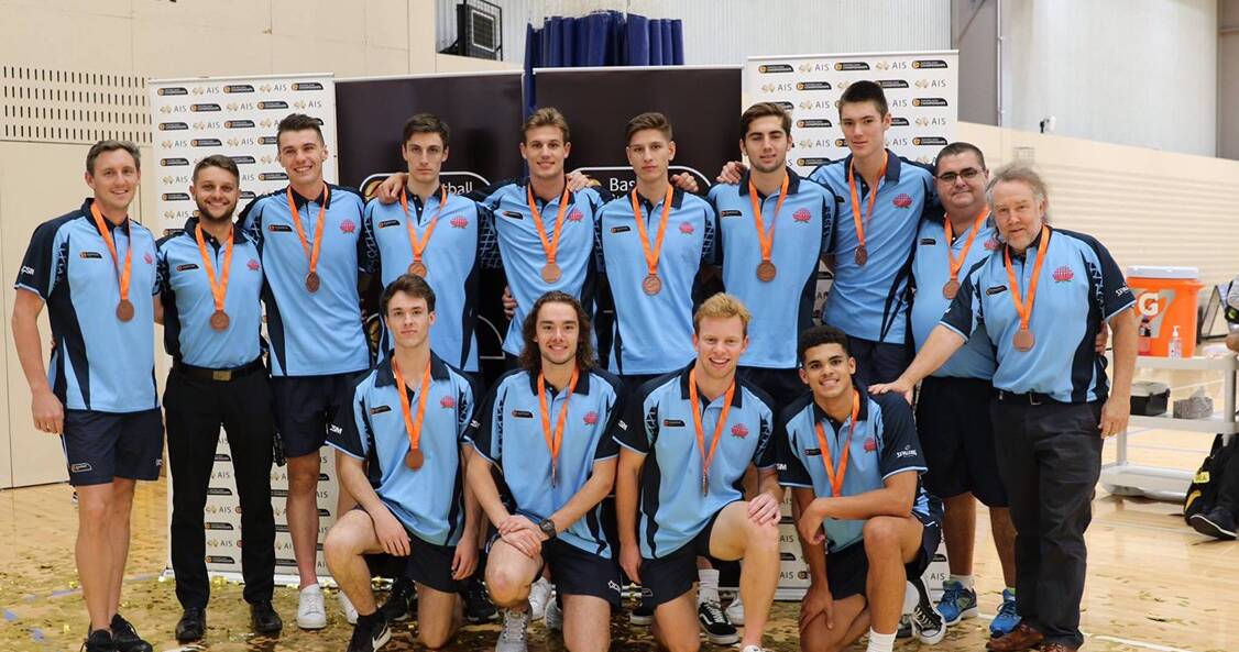 Riley O'Shannessy (third from left) with the NSW under 20s squad at the National Junior Championships in Canberra. Photo: Basketball Australia.