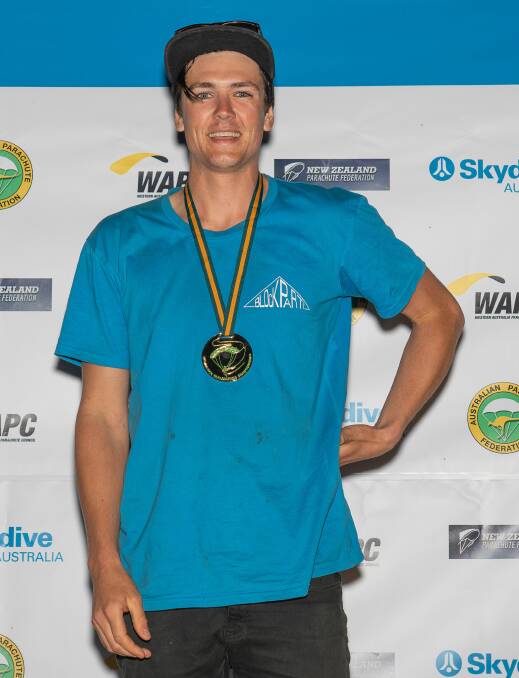 George Sheather won a gold medal at the 2019 Skydiving Canopy Piloting Championships in Western Australia. Photo: Steve Fitch.