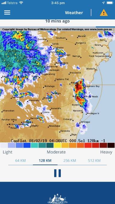 This radar capture shows heavy storms around the Batemans Bay/Moruya area on Friday afternoon.