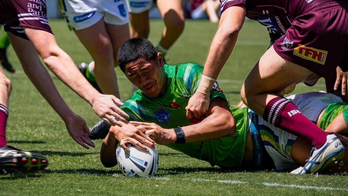 Jahream Lole-Ngarima scores a try against Manly-Warringah. Photo: Canberra Raiders.
