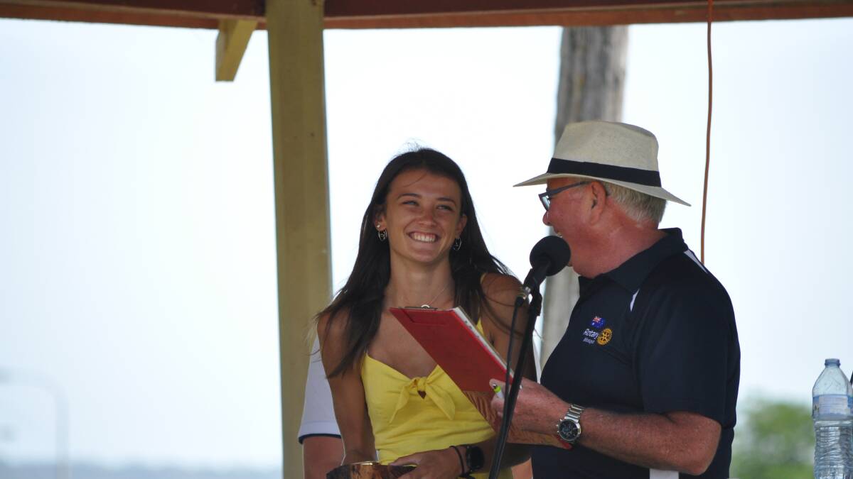 Jaylah Hancock-Cameron accepts her Junior Citizen of the Year award at the Moruya Australia Day ceremony.