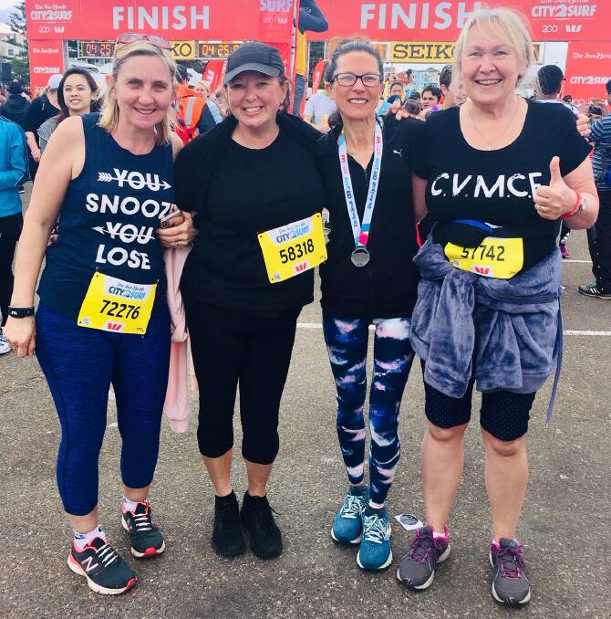 Leanne Inwards, Samantha Zimmermann, Karena Durden, and Louise Leahy ran in the 2019 Herald-Sun City2Surf presented by Westpac. Photo: Supplied.