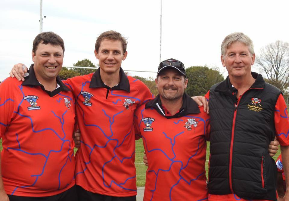 Nick Harding, Greg Humphries, and Peter Ryan with former Wallaby Stephen Larkham.