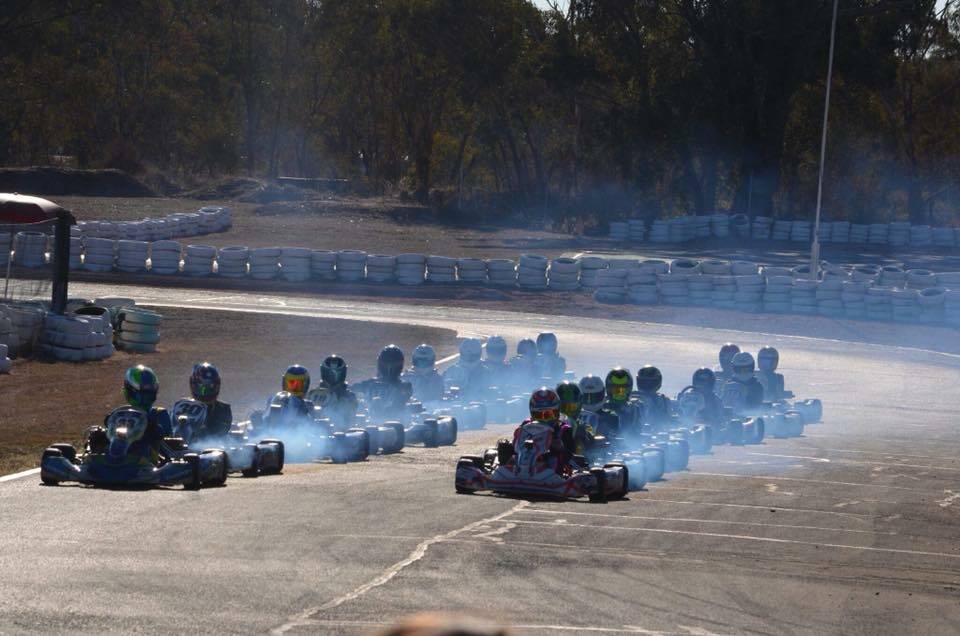 BURNIN' RUBBER: Bailey Sweeny (front left) gets off to a good start during round two of the State Titles in Dubbo. Photo: Provided.