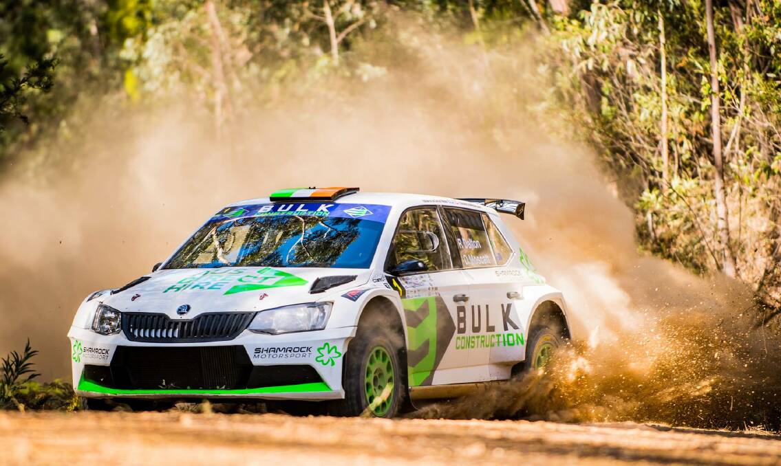 DUST STORM: Richie Dalton and Dale Moscatt finished the Rally of the Bay in first place in a 2016 Skoda Fabia R5. Photo: Wishart Media.