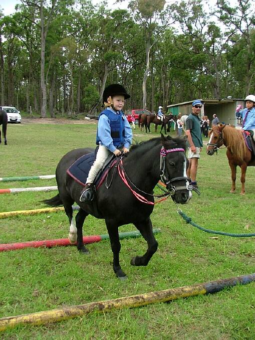 RIDING HIGH:  Carla Dale from Moruya Pony Club riding Danny over the poles at grading day on Sunday.