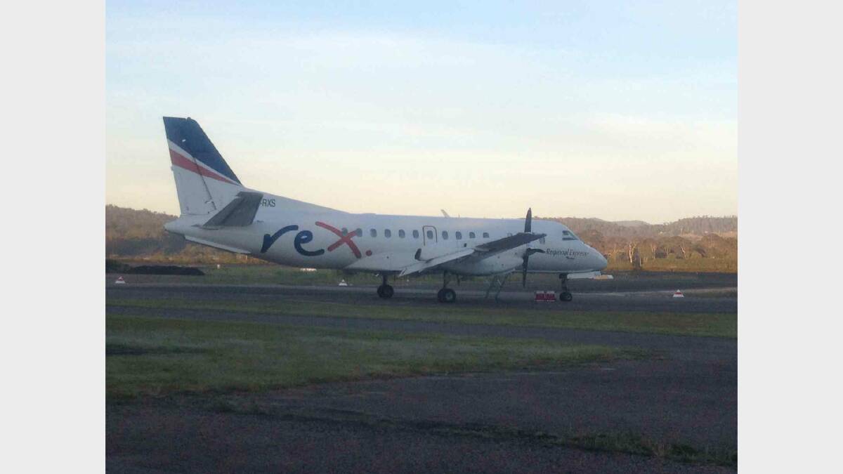 The Regional Express plane which caught fire on landing at Merimbula Airport last night (Tuesday). Photo taken at the airport this morning.